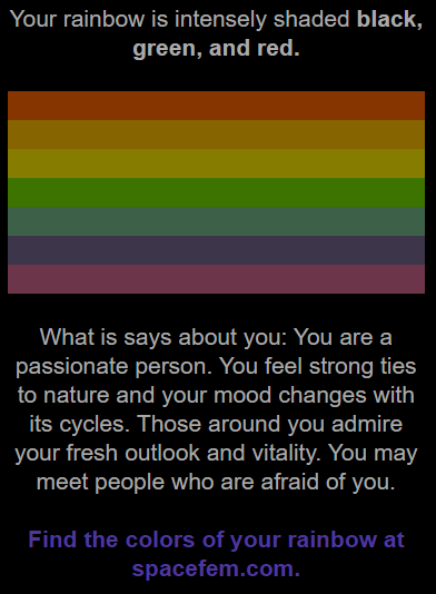 Your rainbow is intensely shaded black, green, and red.